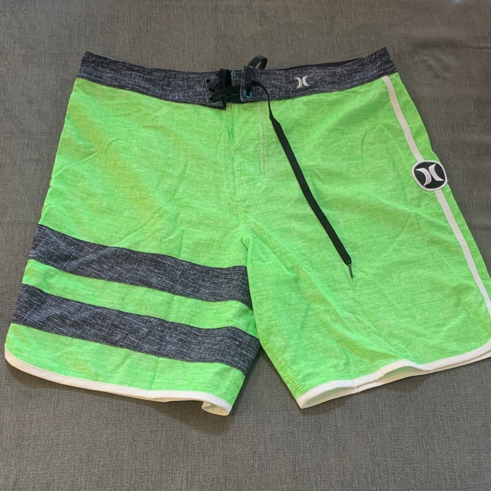 Hurley Men's Neon Green and Gray Board Shorts